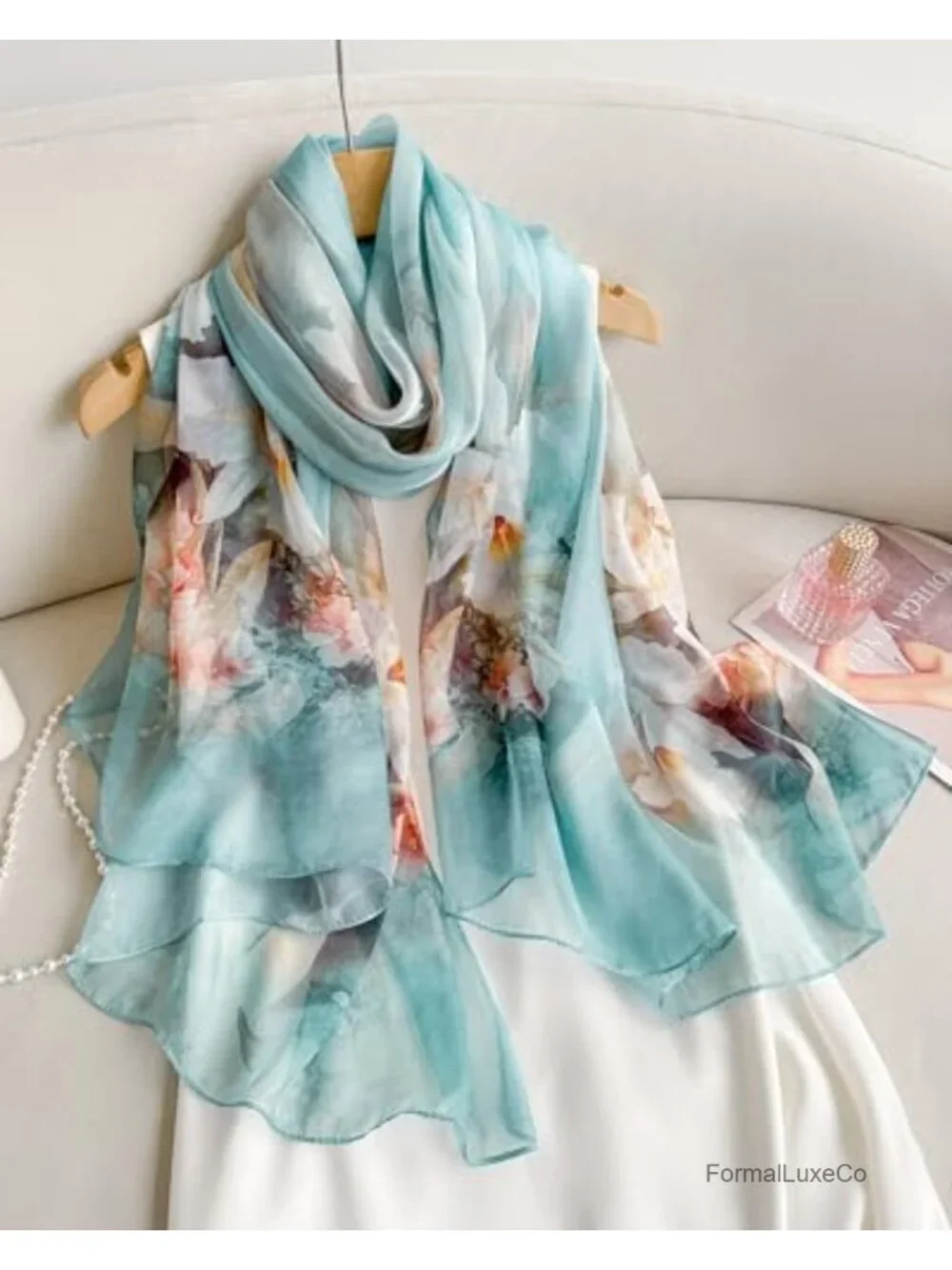100% Mulberry Silk Chiffon Scarf 69x43 in Large Shawl Wrap Lightweight
